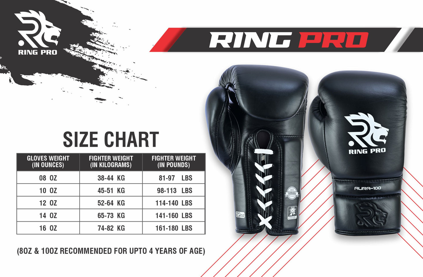Ring Pro Sports AURA-100 Series Boxing Gloves - Lace-up